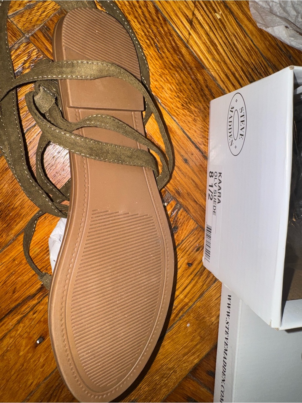Steve Madden KARRA Olive Suede Lace-Up Gladiator Sandal - Picture 3 of 5